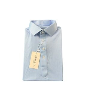 Collars & Co. Blue White Houndstooth Dress Collar Polo Size S NWT
